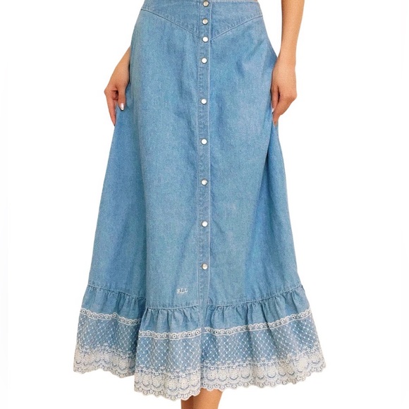 Ralph Lauren Dresses & Skirts - Ralph Lauren Vintage Chambray Maxi Skirt Women 4 petite Pearl Snap equestrian